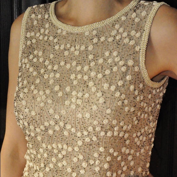 Adrianna Papell Occasions hand beaded tan top - Picture 2 of 8